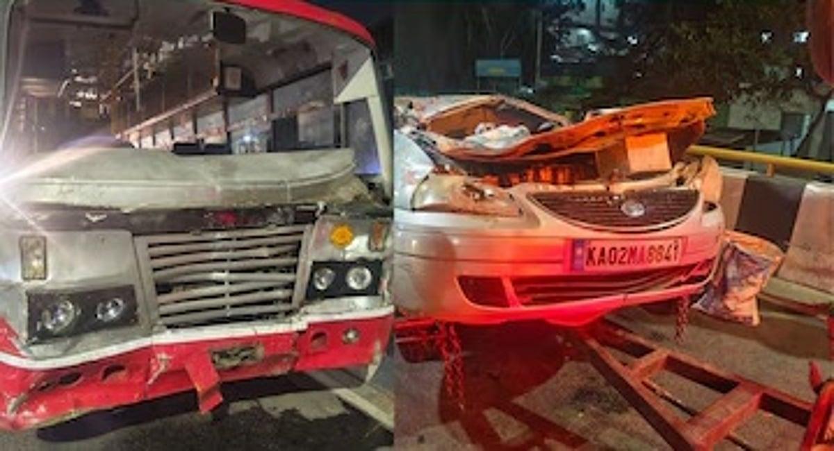 Five Youths Killed as Car Jumps Divider, Crashes into KSRTC Bus Near Nelamangala