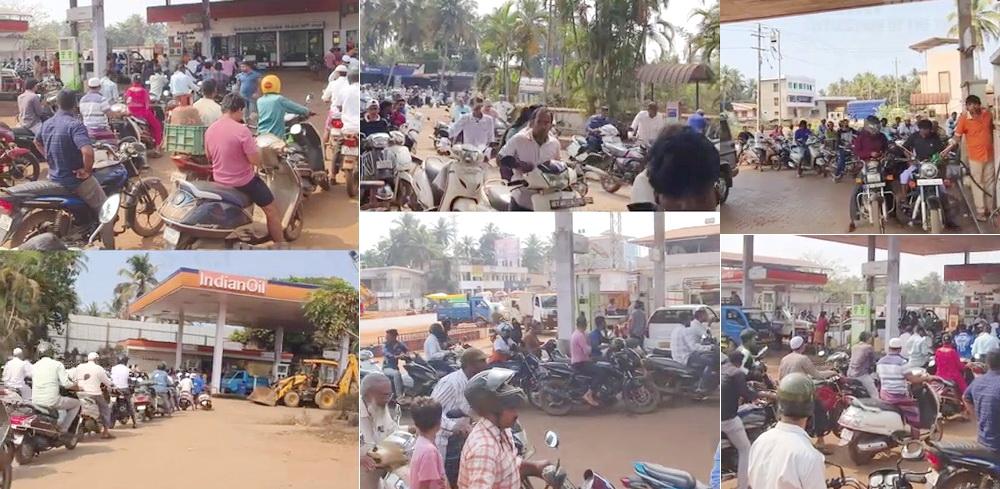 Fears of Fuel disruption after U.S.–Israel strikes on Iran; long queues seen at Bhatkal petrol pumps