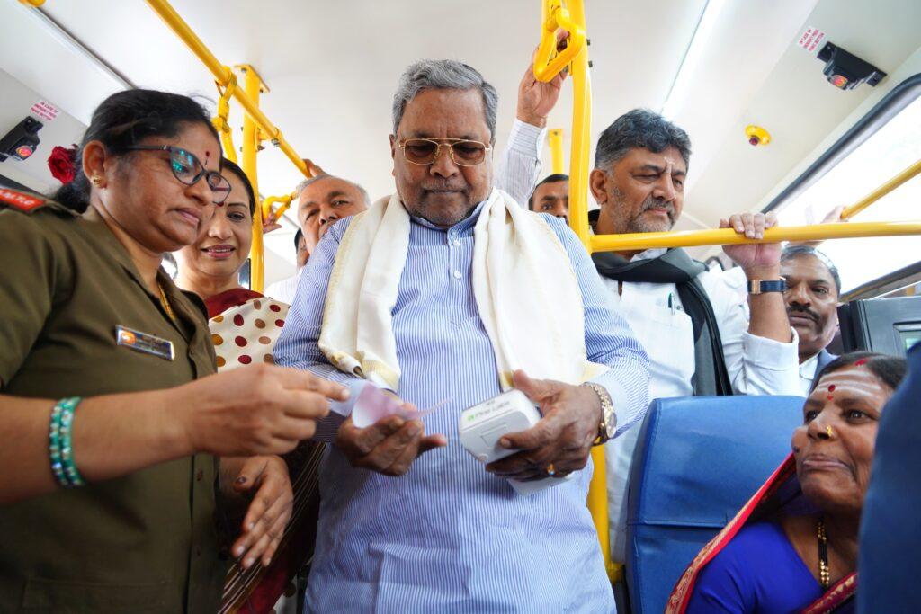 Karnataka CM and Dy CM felicitate 500th crore woman beneficiary of Shakti free bus travel scheme